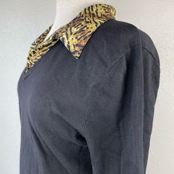 Notations Animal Print Collared Sweater Top Size M EUC - Picture 5 of 6